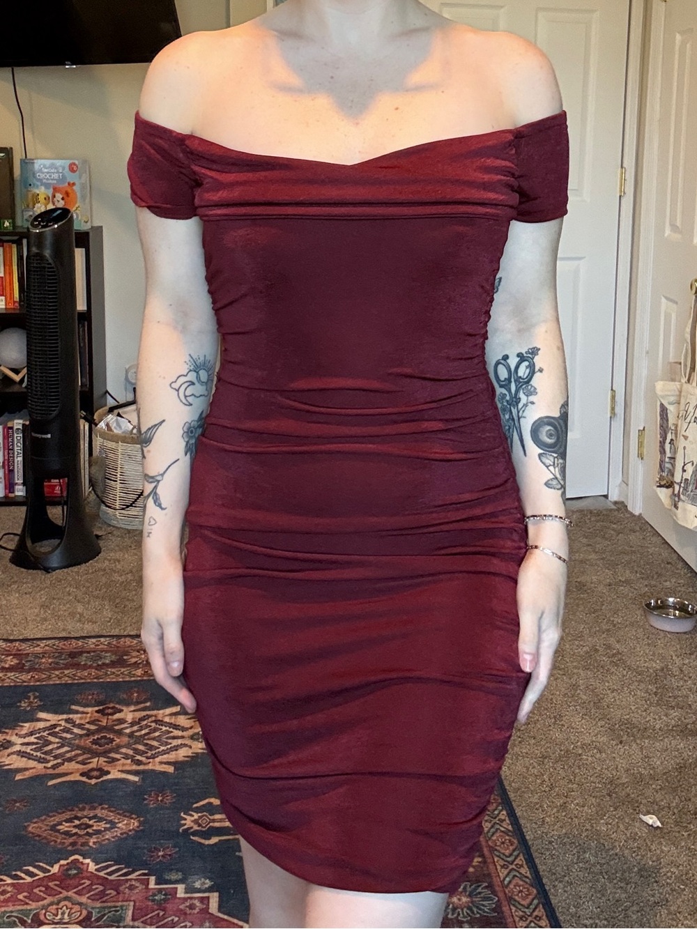 Hollister Off-Shoulder Burgundy Bodycon Mini Dress